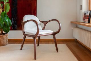 Brown solid ash armchair with ecru boucle fabric Onyx