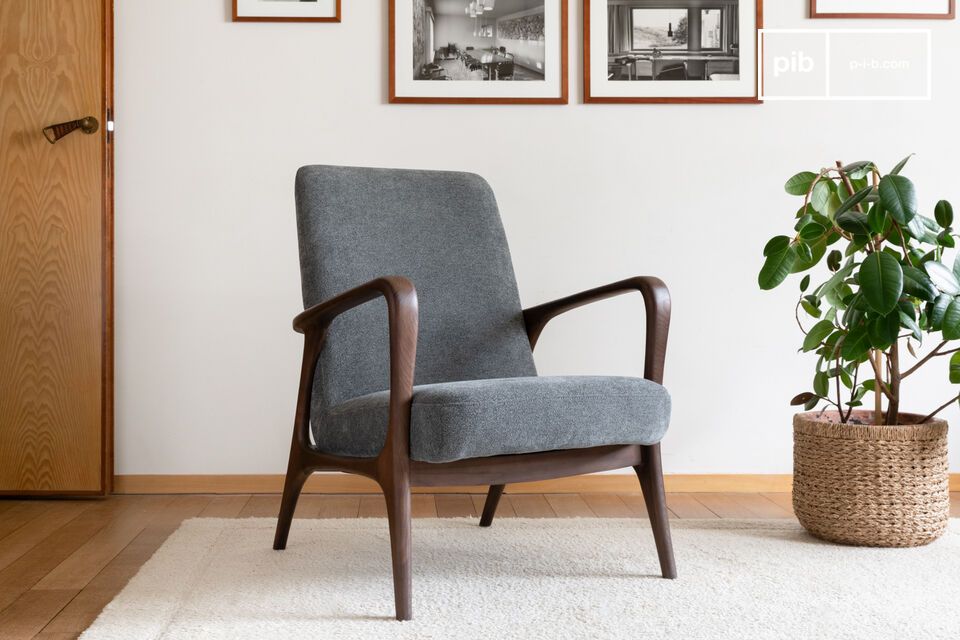 Dark solid ash armchair with gray fabric Eon