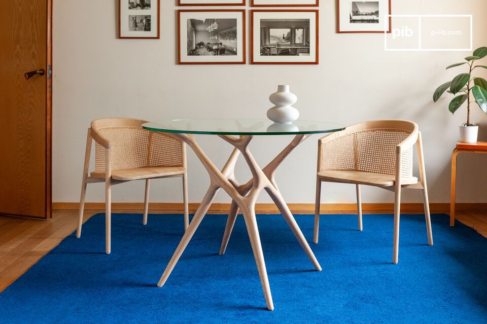 Round glass table with light solid ash for 4 people Sylvae